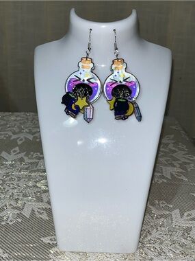 Purple Galaxy Potion Bottle Dangle Charm Earrings NEW